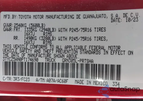 2023 Toyota Tacoma Sr5 V6 из США, поврежденный, VIN 3TYCZ5AN0PT174690